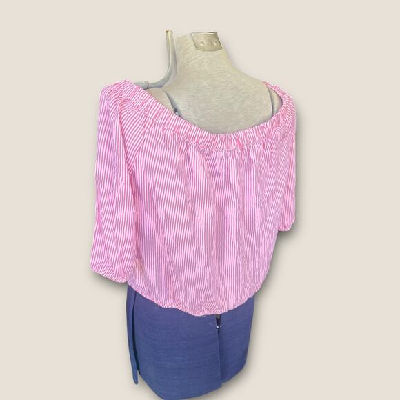 Forever 21 Pink Striped Crop Peasant Top - Picture 2 of 8